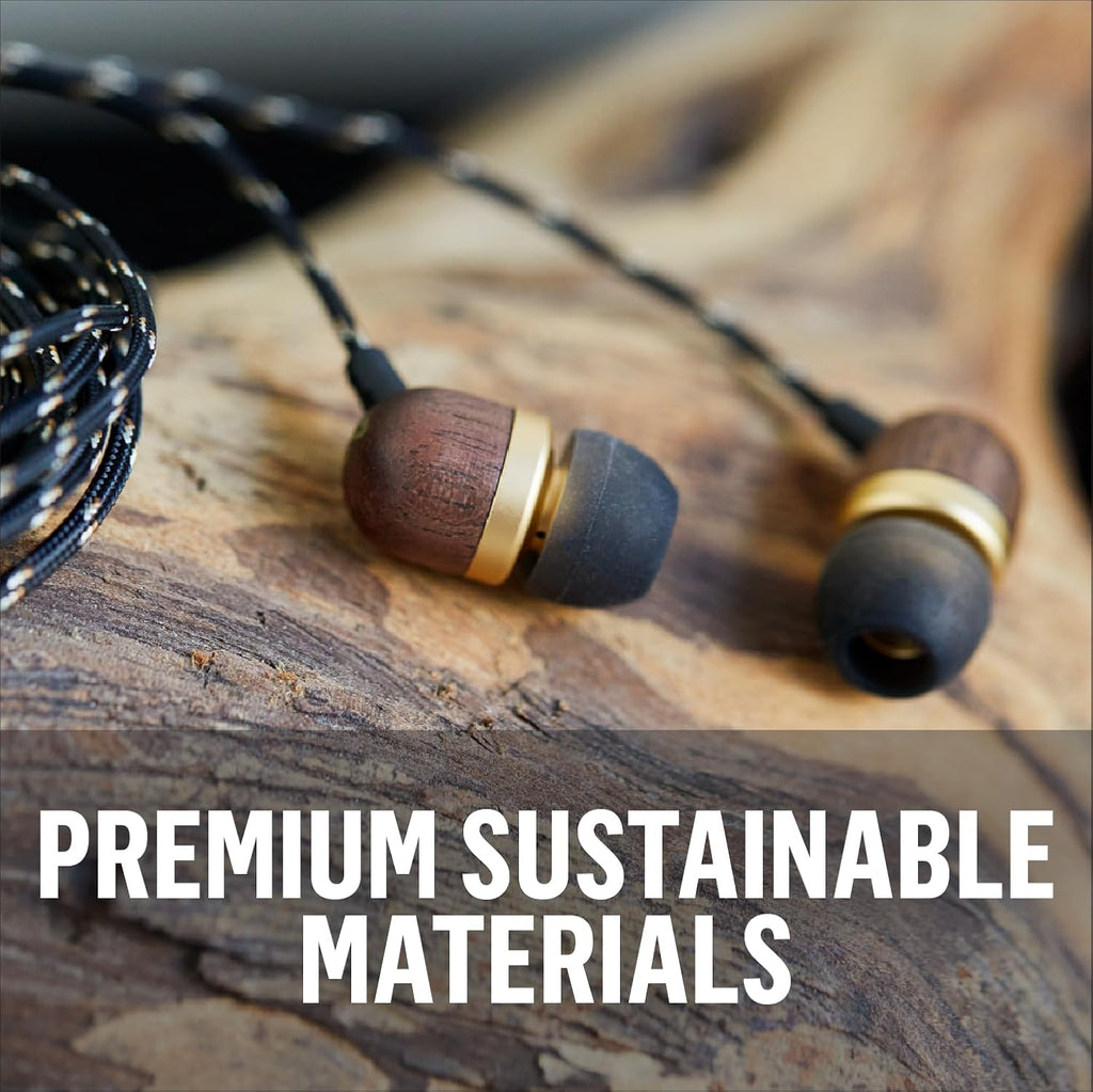 House of  Smile Jamaica Wired: Wired Earphones with Microphone, Noise Isolating Design, and Sustainable Materials, Brass
