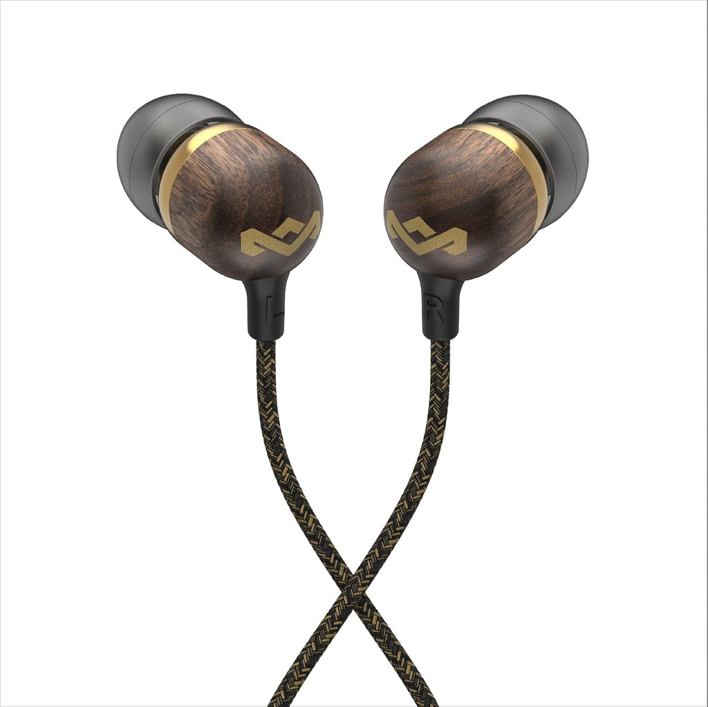 House of  Smile Jamaica Wired: Wired Earphones with Microphone, Noise Isolating Design, and Sustainable Materials, Brass