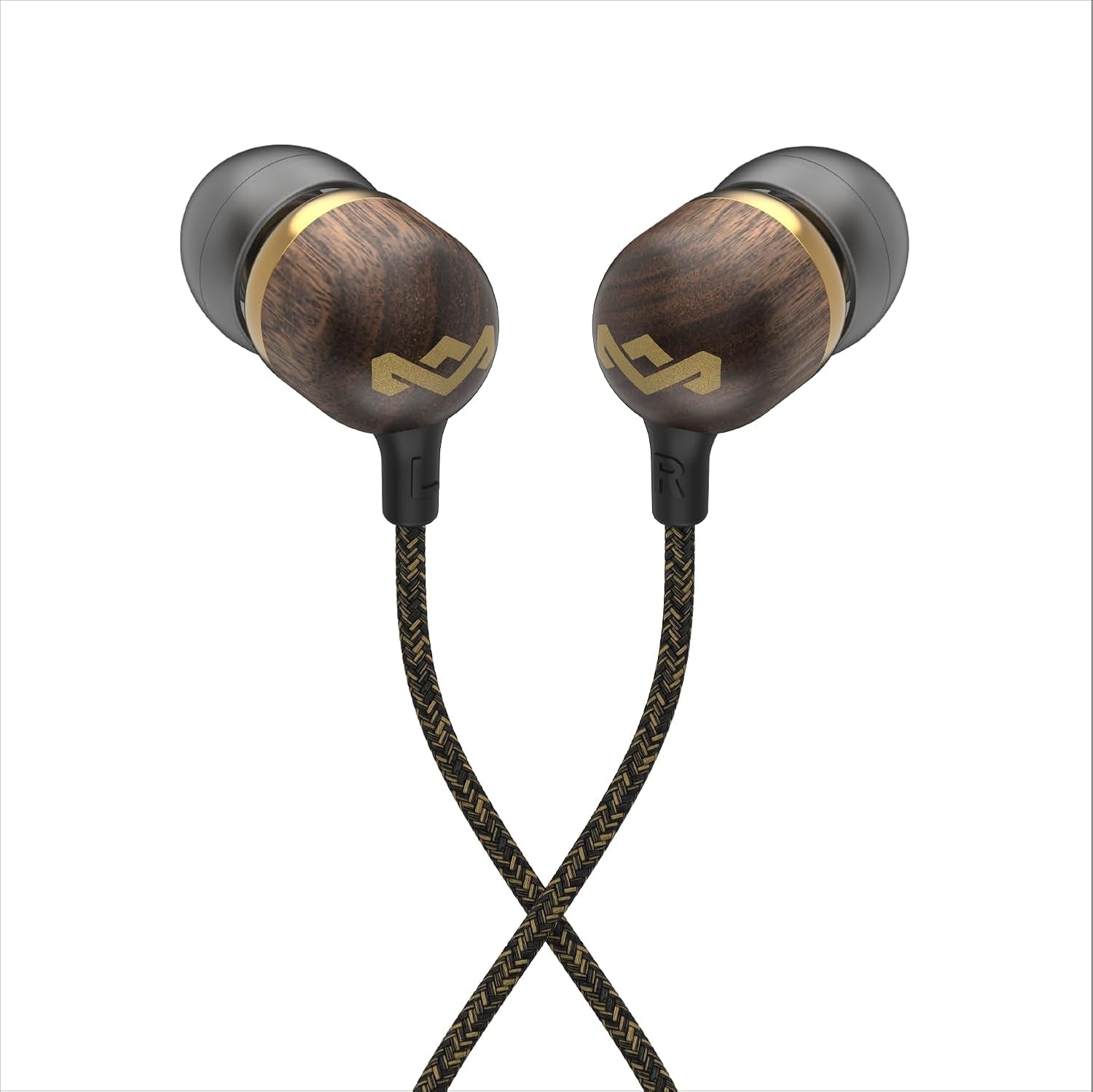 House of  Smile Jamaica Wired: Wired Earphones with Microphone, Noise Isolating Design, and Sustainable Materials, Brass
