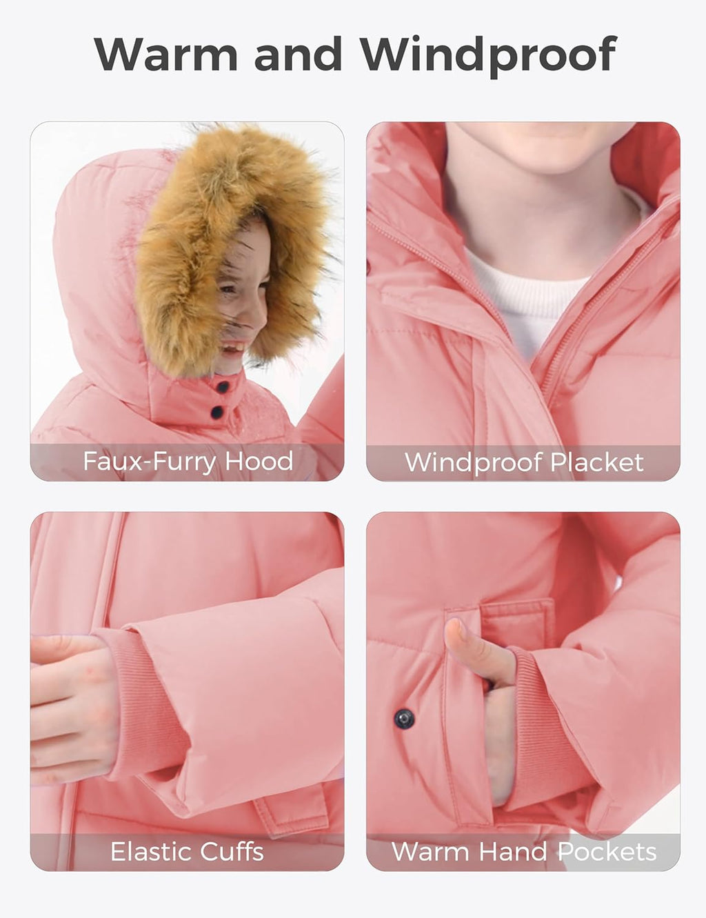 Girl'S Winter Jacket Long Puffer Coat Fleece Outerwear Jacket with Hood Water Resistant